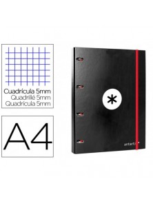 Carpeta con recambio liderpapel antartik a4 cuadro 5 mm forrada 4 anillas 25mm redondas color negro