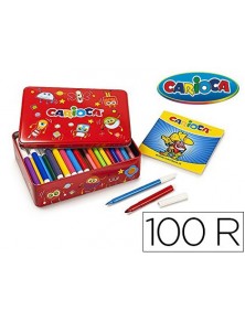 Rotulador carioca color kit caja metalica de 100 unidades surtidas  album colorear