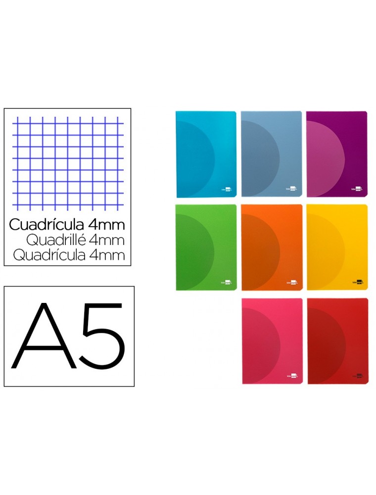 Libreta liderpapel 360 tapa de plastico a5 48 hojas 90gm2 cuadro 4mm con margen colores surtidos