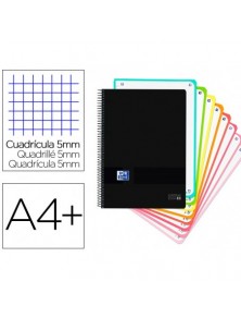 Cuaderno espiral oxford ebook 8 tapa plastico din a4 160 h cuadricula 5 mm black''n colors turquesa