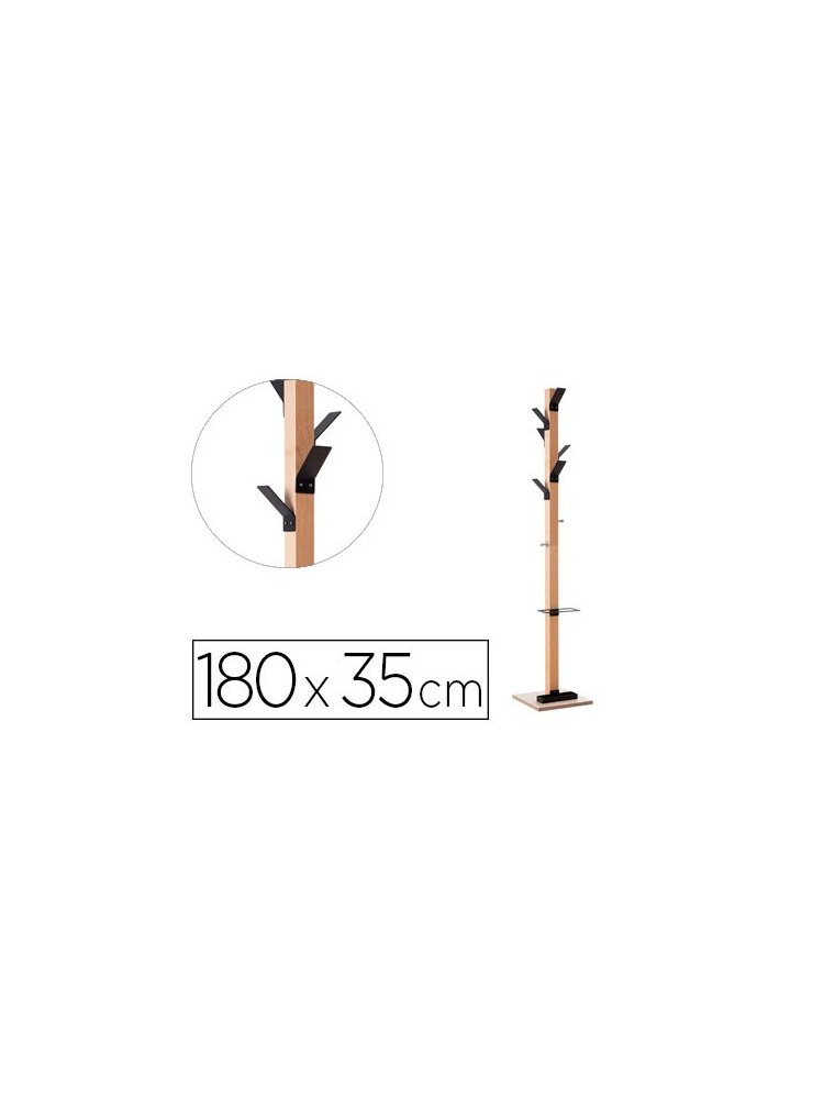 Perchero madera paperflow haya 8 colgadores con paraguero negro altura 180 cm