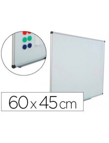 Pizarra blanca rocada acero vitrificado magnetico marco aluminio y cantoneras pvc 60x45 cm incluye bandeja para
