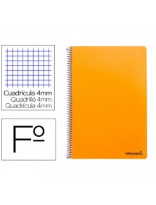 Cuaderno espiral liderpapel folio smart tapa blanda 80h 60gr cuadro 4mm con margen color naranja