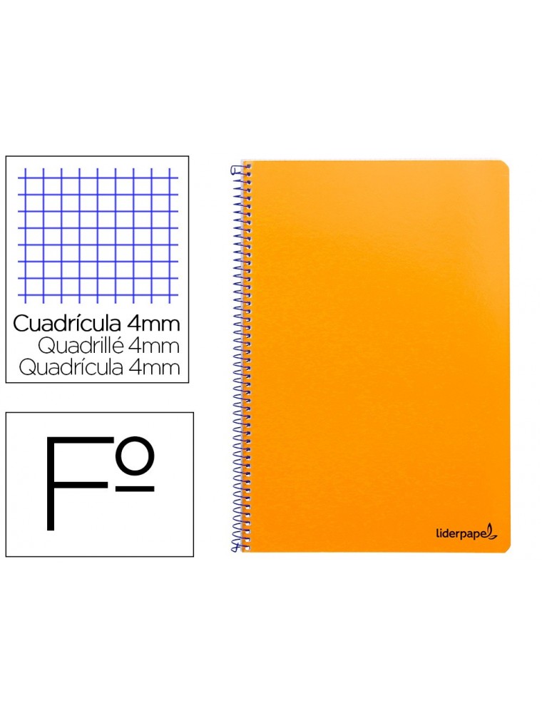 Cuaderno espiral liderpapel folio smart tapa blanda 80h 60gr cuadro 4mm con margen color naranja