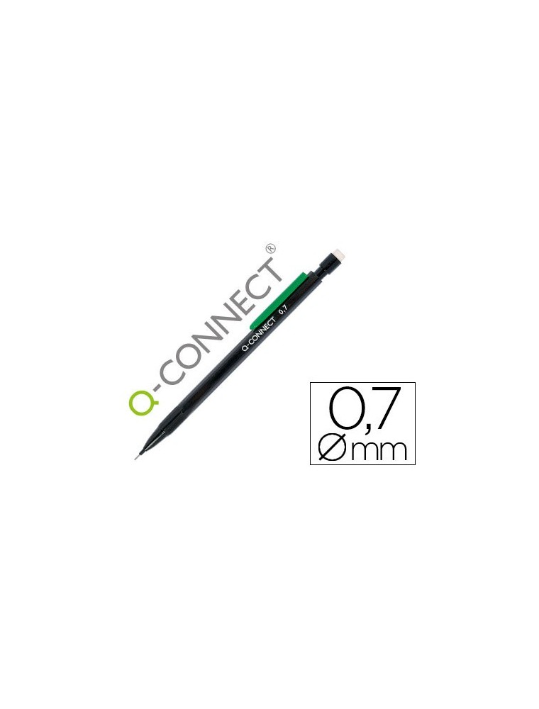 Portaminas q-connect 0,7 mm con 3 minas cuerpo negro con clip verde