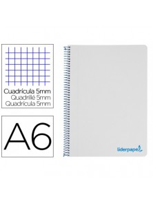 Cuaderno espiral liderpapel a6 micro wonder tapa plastico 120h 90 gr cuadro 5mm 4 bandas color gris