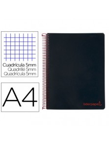Cuaderno espiral liderpapel a4 micro wonder tapa plastico 120h 90 gr cuadro 5 mm 5 bandas 4 taladros color negro