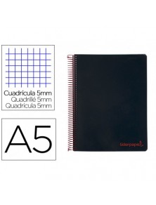 Cuaderno espiral liderpapel a5 micro wonder tapa plastico 120h 90g cuadro 5mm 5 bandas 6 taladros color negro