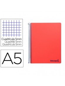 Cuaderno espiral liderpapel a5 micro wonder tapa plastico 120h 90g cuadro 5mm 5 bandas 6 taladros color rojo