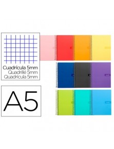 Cuaderno espiral liderpapel a5 crafty tapa forrada 80h 90 gr cuadro 5 mm con margen colores surtidos