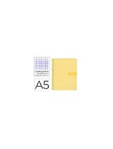 Cuaderno espiral liderpapel a5 micro crafty tapa forrada 120h 90 gr cuadro 5mm 5 bandas6 taladros color amarillo