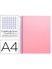 Cuaderno espiral liderpapel a4 micro jolly tapa forrada 140h 75 gr cuadro 5mm 5 bandas 4 taladros color rosa