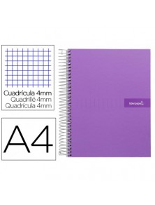 Cuaderno espiral liderpapel a4 crafty tapa forrada 80h 90 gr cuadro 4mm con margen color violeta