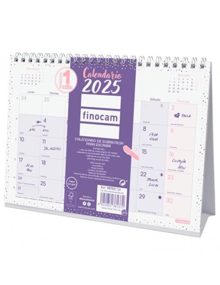 FINOCAM CALENDARIO DE SOBREMESA PARA ESCRIBIR S-210X150MM CHIC MORADO 2025