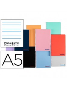 Cuaderno espiral liderpapel a5 wonder tapa plastico 80h 90g pauta 3,5mm con margen colores surtidos