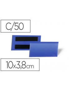 Funda durable magnetica 100x38 mm plastico azul ventana transparente pack de 50 unidades