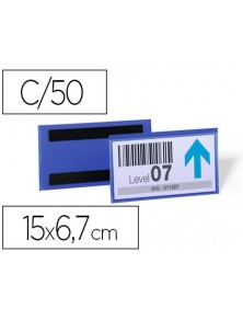 Funda durable magnetica 150x67 mm plastico azul ventana transparente pack de 50 unidades
