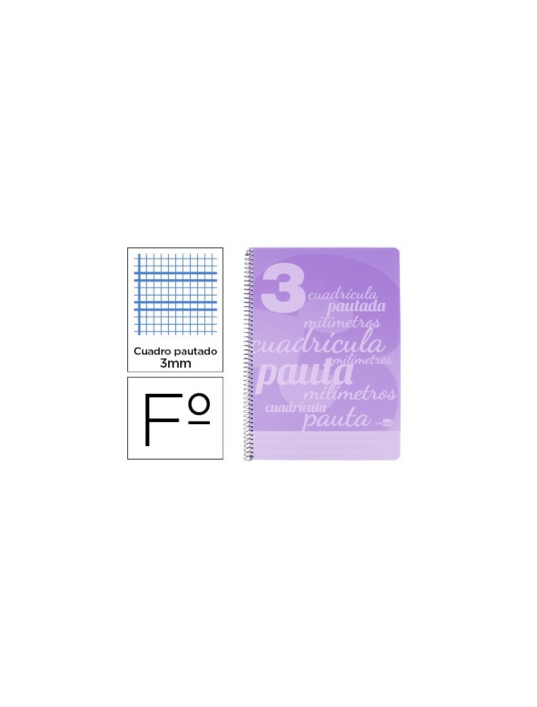 Cuaderno espiral liderpapel folio pautaguia tapa plastico 80h 75gr cuadro pautado 3mm con margen color violeta