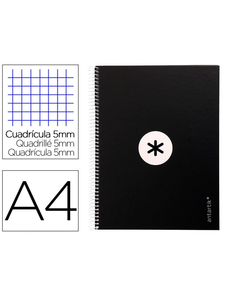 Cuaderno espiral liderpapel a4 micro antartik tapa forrada 80h 90 gr cuadro 5mm 1 banda 4 taladros negro