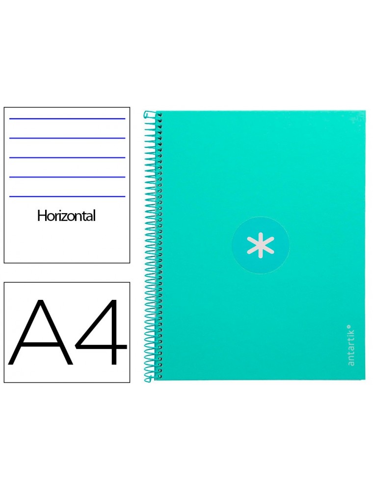 Cuaderno espiral liderpapel a4 micro antartik tapa forrada80h 90 gr horizontal 1 banda 4 taladros color menta