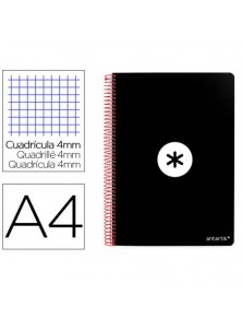 Cuaderno espiral liderpapel a4 antartik tapa dura 80h 90gr cuadro 4mm con margen color negro