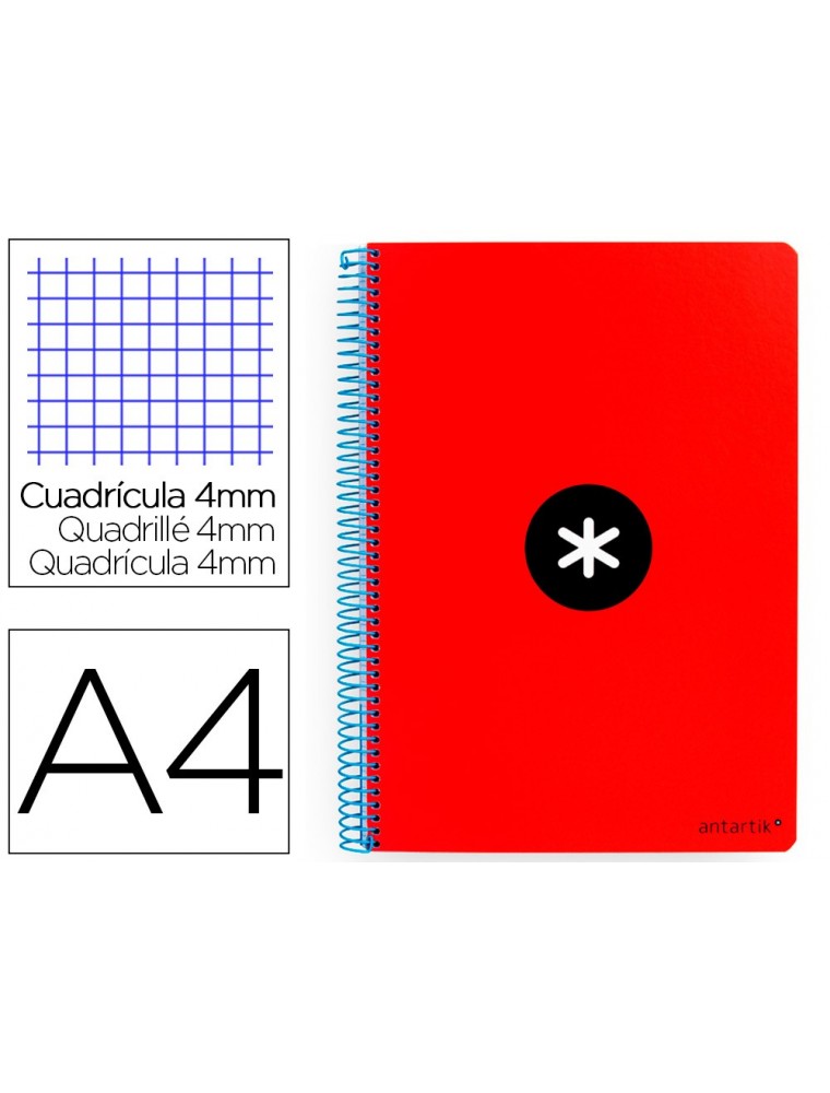 Cuaderno espiral liderpapel a4 antartik tapa dura 80h 90gr cuadro 4mm con margen color rojo