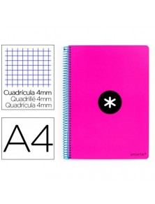 Cuaderno espiral liderpapel a4 antartik tapa dura 80h 90gr cuadro 4mm con margen color rosa fluor