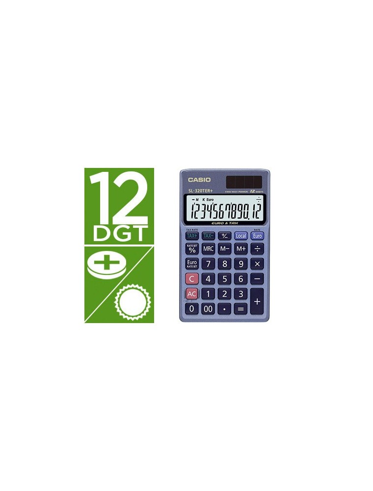Calculadora casio sl-320ter bolsillo 12 digitos tax - conversion moneda tecla doble cero color azul