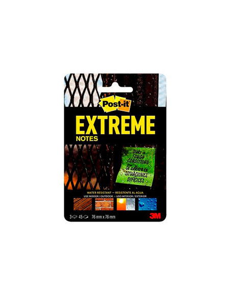 Bloc de notas adhesivas quita y pon post-it extreme 76x76 mm con 45 hojas pack de 3 unidades amarillo naranja y