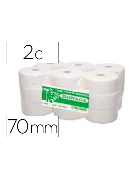 Papel higienico biznaga jumbo 2 capas celulosa blanca mandril 76 mm para dispensadorkf16756