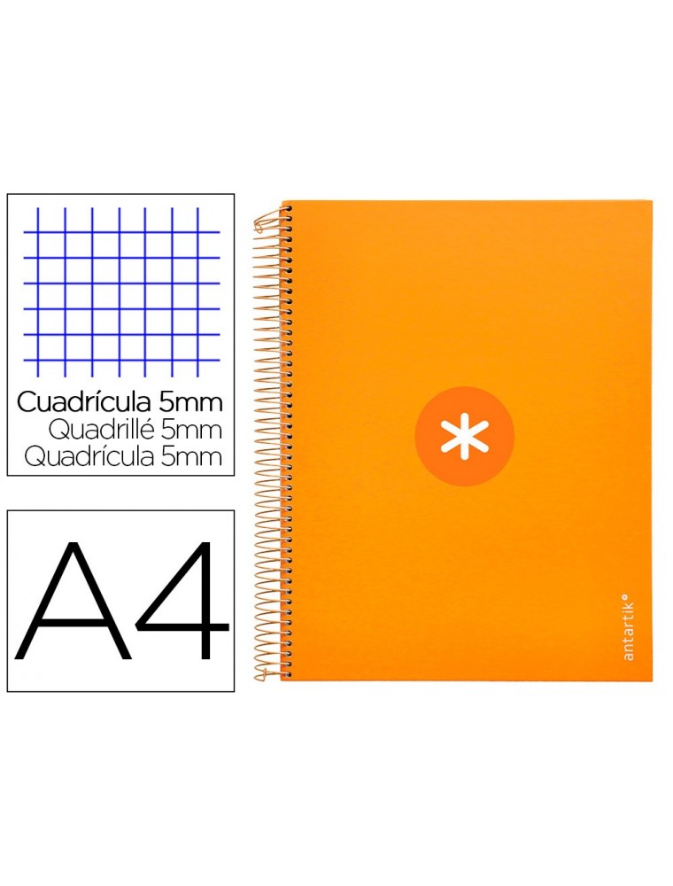 Cuaderno espiral liderpapel a4 micro antartik tapa forrada120h 100 gr cuadro 5mm 5 banda4 taladros color mostaza