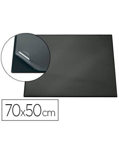 Vade sobremesa durable negro con tapa transparente 70x50 cm