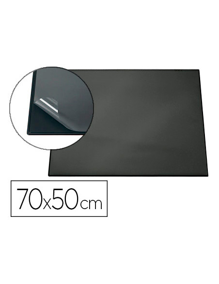 Vade sobremesa durable negro con tapa transparente 70x50 cm