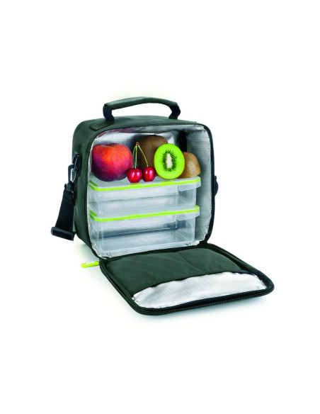 Bolsa porta alimentos ibili lunch away green termica asa 2 recipientes tapa hermetica y bandeja 22x22x12 cm