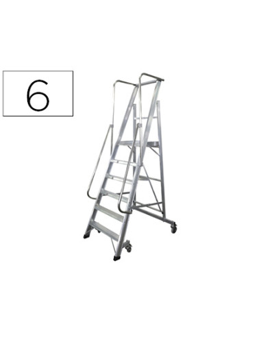 Escalera movil ktl de aluminio con plataforma y guardacuerpos plegable 6 peldaños serie 2xl-s