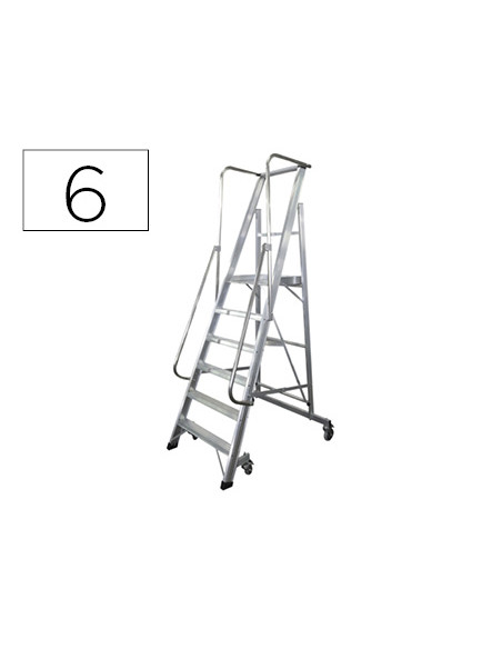 Escalera movil ktl de aluminio con plataforma y guardacuerpos plegable 6 peldaños serie 2xl-s