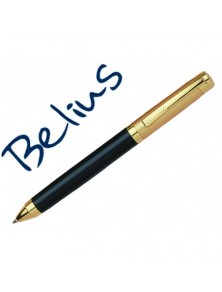 Boligrafo belius frankfurt negro y dorado tinta azul en estuche