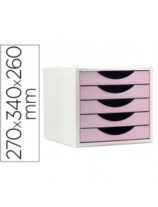 Fichero cajones de sobremesa q-connect 5 cajones color rosa pastel 270x340x260 mm