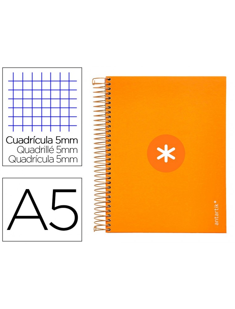 Cuaderno espiral liderpapel a5 micro antartik tapa forrada120h 100 gr cuadro 5mm 5 banda6 taladros color mostaza