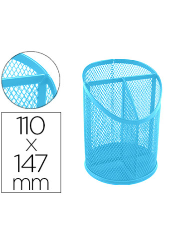 Cubilete portalapices q-connect turquesa metal rejilla con 3 compartimentos diametro 110 mm alto 147 mm