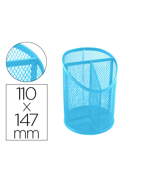 Cubilete portalapices q-connect turquesa metal rejilla con 3 compartimentos diametro 110 mm alto 147 mm