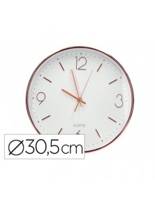 Reloj q-connect de pared metalico redondo 30,5 cm movimiento silencioso color rosa dorado