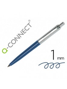 Boligrafo q-connect premium metalico retractil con clip color azul punta 1 mm