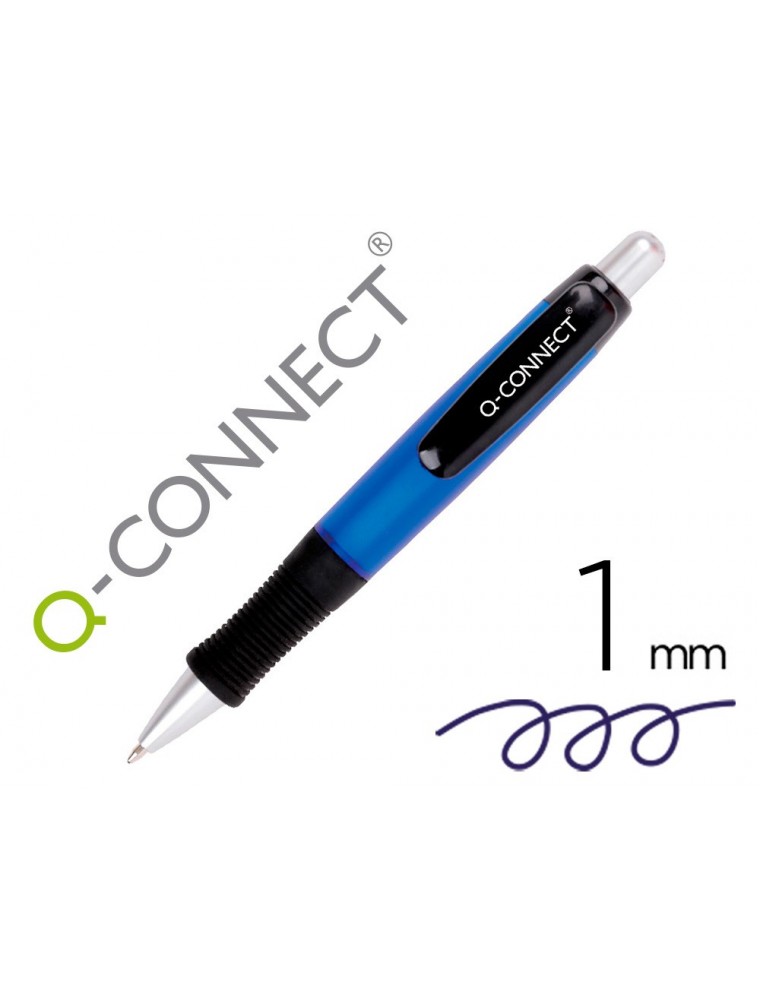 Boligrafo q-connect premium retractil con sujecion de caucho color azul punta 1 mm