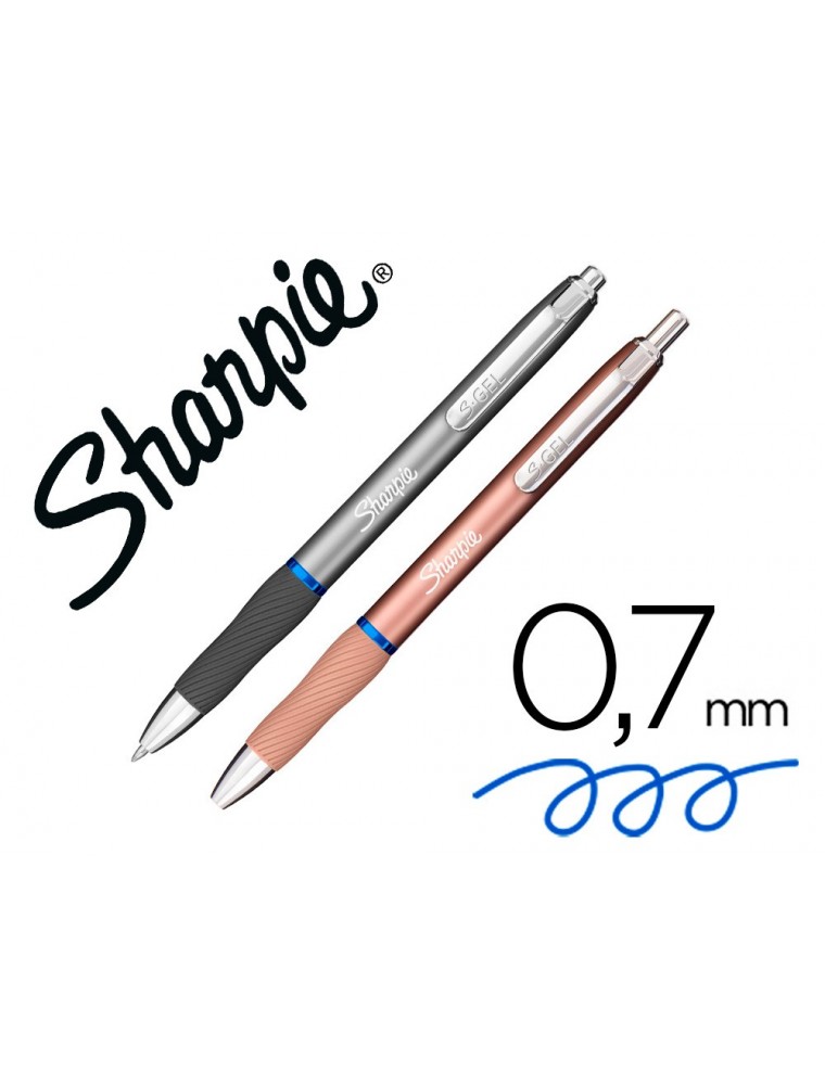 Boligrafo sharpie metal premium retractil tinta gel azul 0,7 mm color gris acero y oro rosa