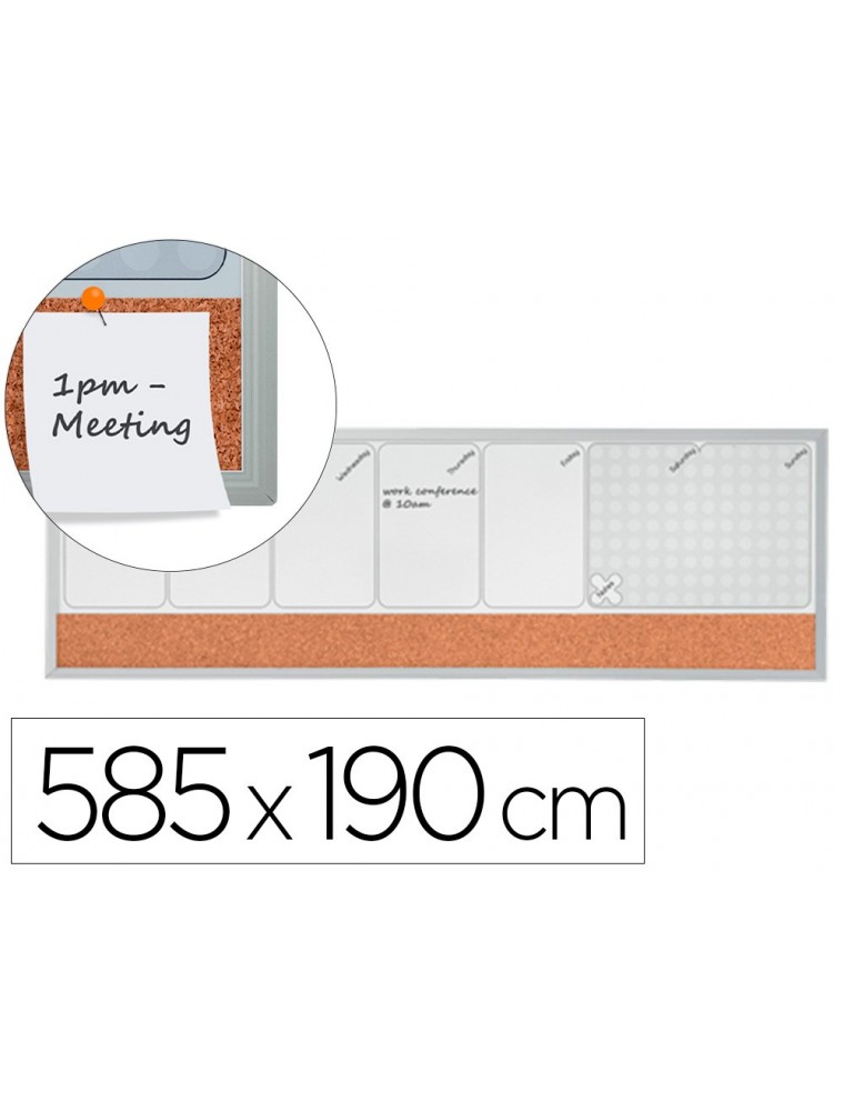 Planificador semanal nobo magnetico  tablero corcho horizontal con marco de aluminio 585x190 mm