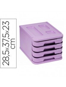 Fichero cajones de sobremesa faibo plastico 100 reciclable 4 cajones violeta pastel 28,5x37,5x23 cm.