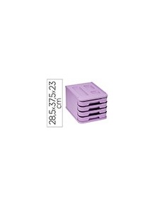 Fichero cajones de sobremesa faibo plastico 100 reciclable 4 cajones violeta pastel 28,5x37,5x23 cm.