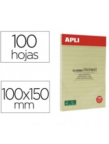 Bloc Notas Adhesivas Classic con Lineas 100x150mm - Bloc de 100 Hojas - Adhesivo de Alta Calidad - Facil de Despegar - Amarillo