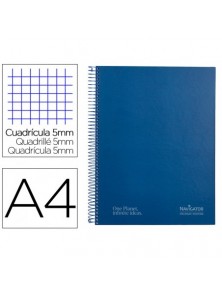 Cuaderno espiral navigator a4 micro tapa forrada 120h 80gr cuadro 5mm 5 bandas 4 taladros color azul marino.